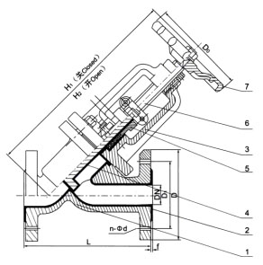 J45Fs直流式襯氟塑料截止閥結構圖 J45Fs直流式襯氟塑料截止閥結構圖